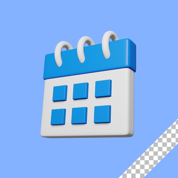3d render blue calendar icon with transparent background