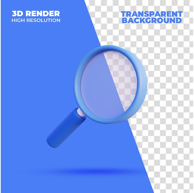 3d render blue magnifier illustration icon side view isolated