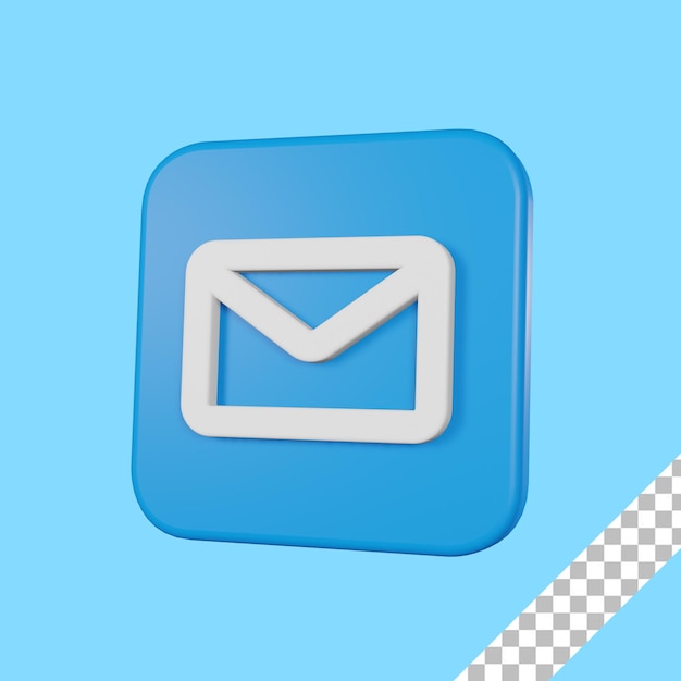 PSD 3d render blue mail icon with transparent background