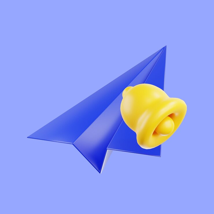 PSD 3d render blue paper airplane icon send an email or message concept