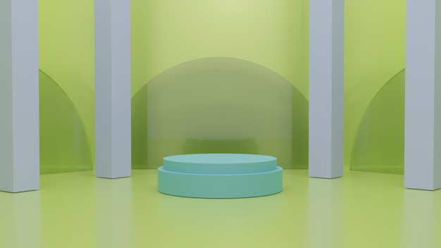 3d render blue podium on green background