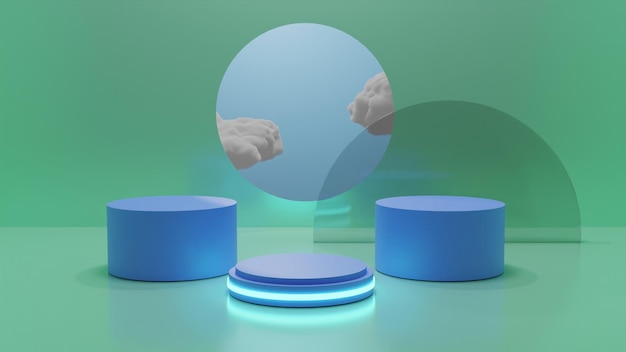 PSD 3d render blue podium with cloud