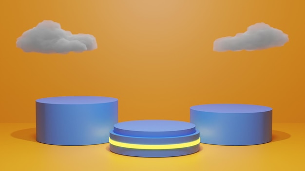 雲で青い表彰台を3Dレンダリング