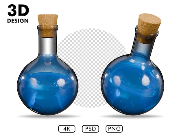 PSD 3d render of blue potion isolated