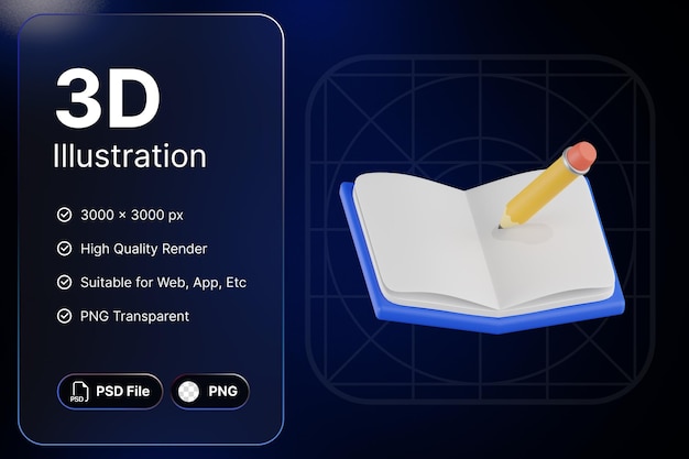 PSD 3d 렌더링 책과 연필 교육 개념 현대적인 디자인