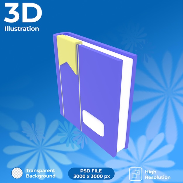 Rendering 3d vista prospettica del libro