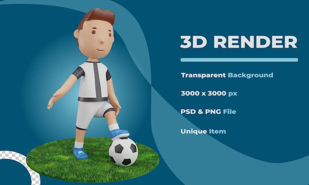 3d render boy holding ball soccer