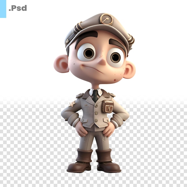 3d render of a boy with a pilot hat on white background psd template