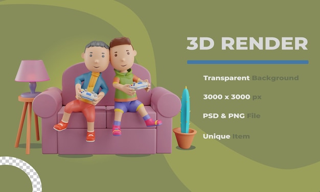 PSD 3d render boys playing video game