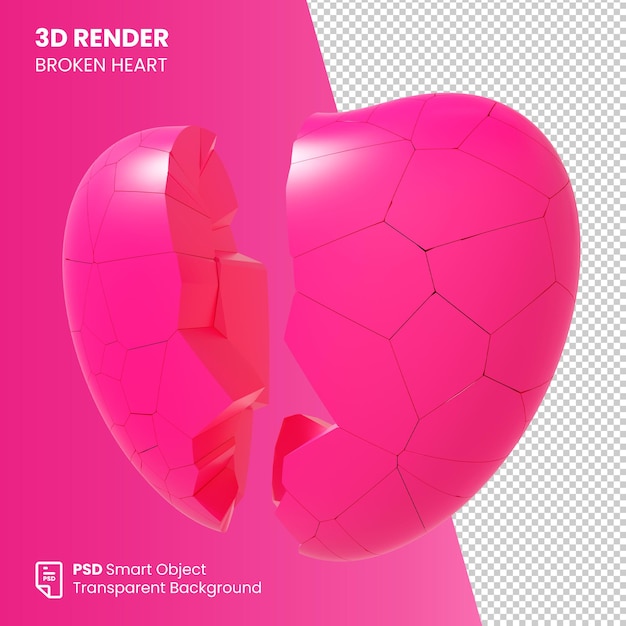 Icona del cuore spezzato di rendering 3d