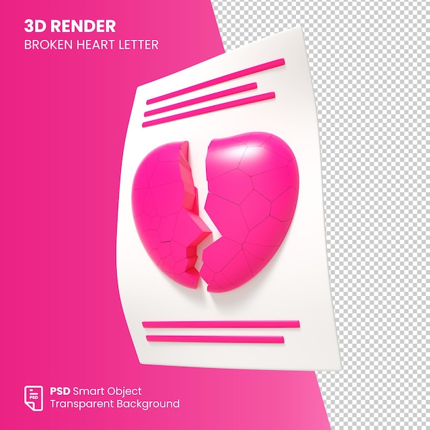 Lettera di cuore spezzato di rendering 3d