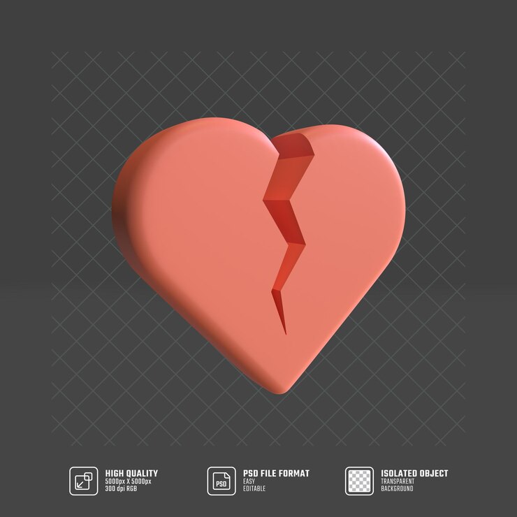 3d 렌더링 브로큰 하트 파스텔 색상, 3d 발렌타인 개념 그림