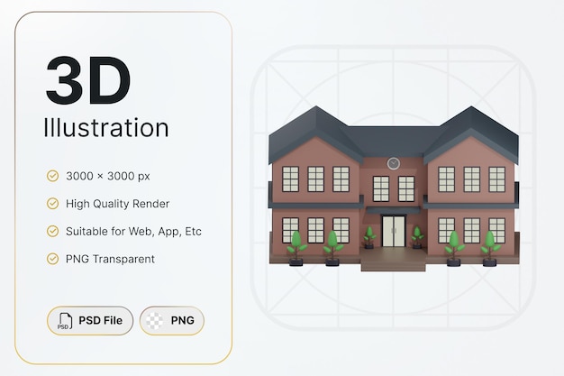 Rendering 3d brown school building center view concept design moderno