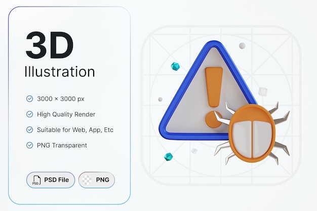 3d render bug object cyber security for modern design application and web