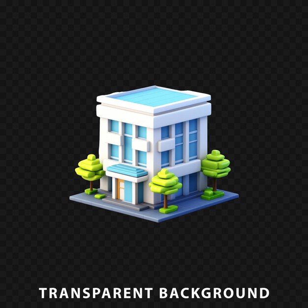 PSD 3d render building isolated on transparent background