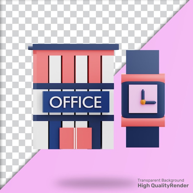 PSD 3d render building with a clock on transparent background