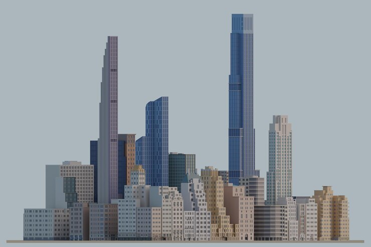 PSD 3d 建構 摩天大 城市風景 紐約