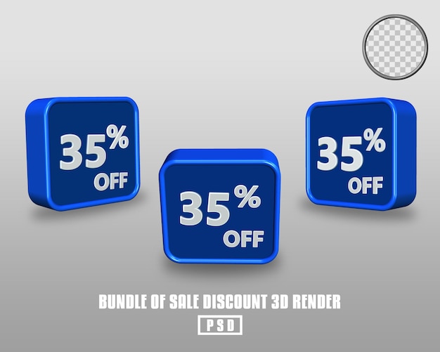 3d render bundel verkoop korting percentage blauwe knopkleur