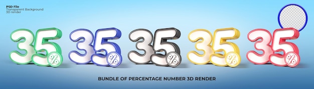 3D render bundle of Percentage number 35 png for discount sale progress