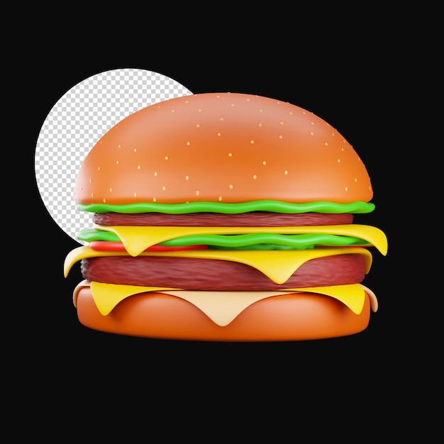 Rendering 3d di hamburger icona colorata su sfondo nero cerchio png