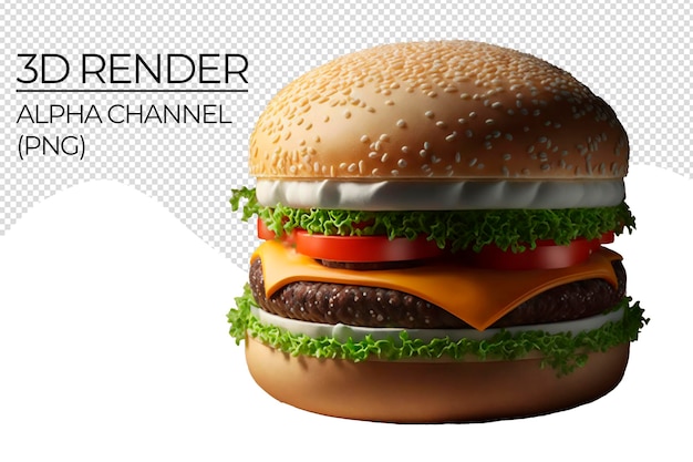 PSD 3d render burger isolated on a white background. perfect fast food hamburger