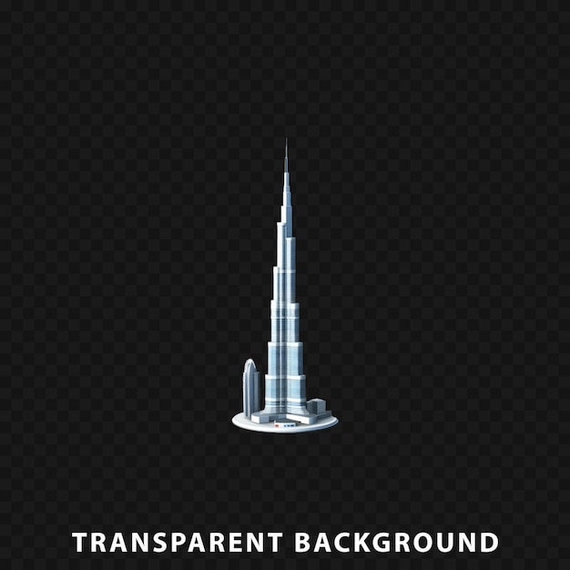 Render 3d del burj khalifa isolato su uno sfondo trasparente