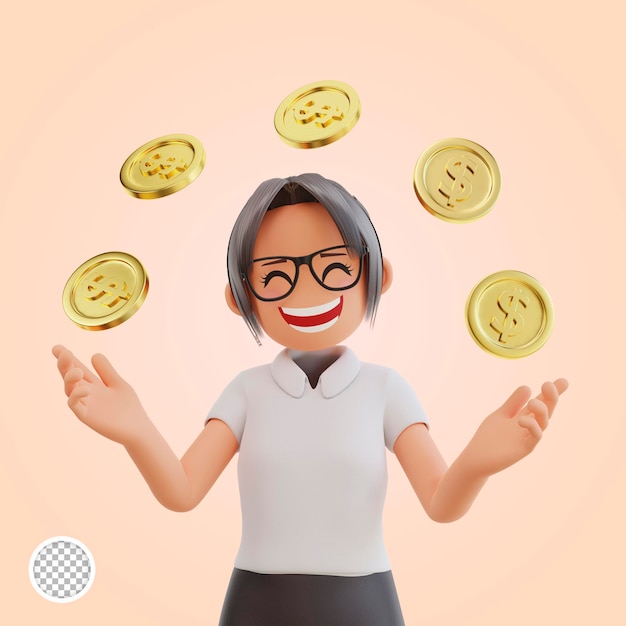 3d render businesswoman showing dolar coint