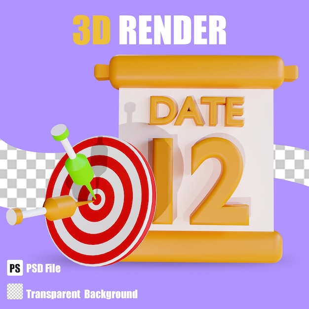 3d render target calendario aziendale 3 con sfondo trasparente