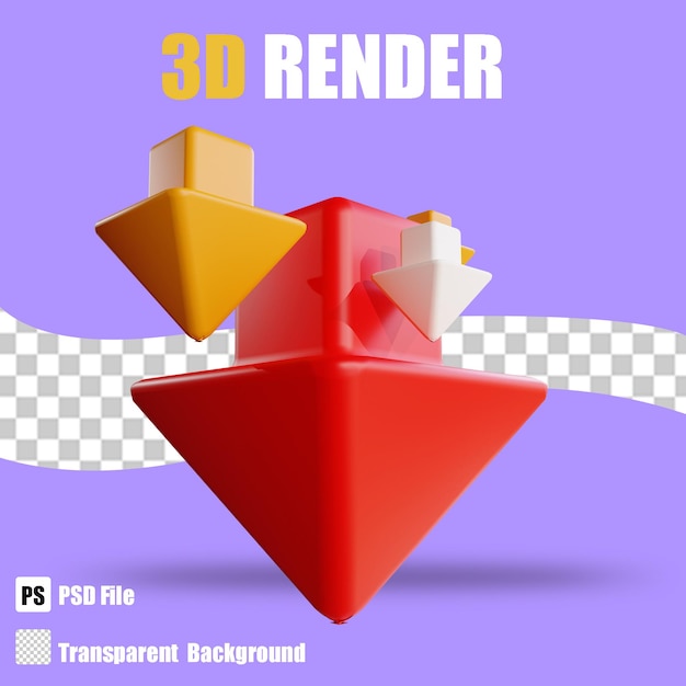 3d render bussines icon dwon 3 with trasparent background