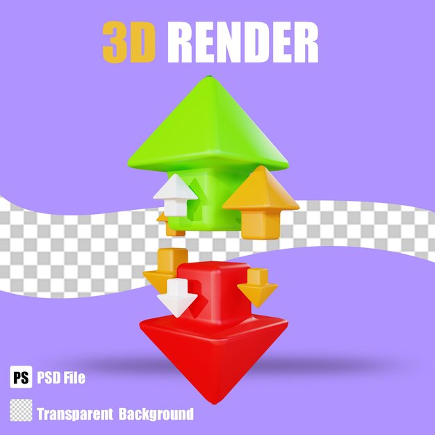 3d render bussines icon up dwon 3 with trasparent background