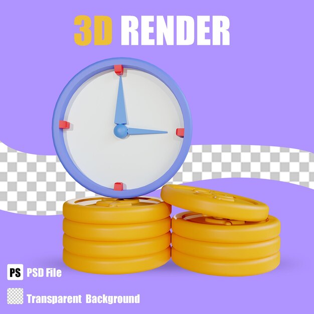 3d render bussines tame is money 2 with trasparent background