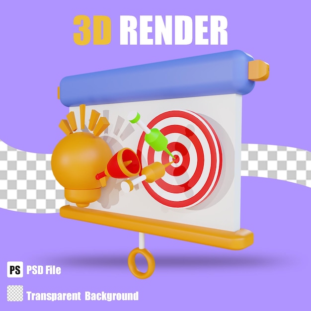 3d render bussines target presentation idea with trasparent background