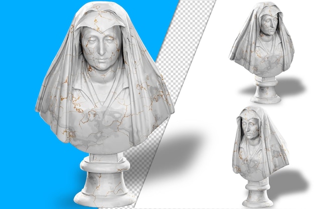 PSD rendering 3d di una statua busto di camilla barbadori con struttura in pietra e design storico in marmo dorato