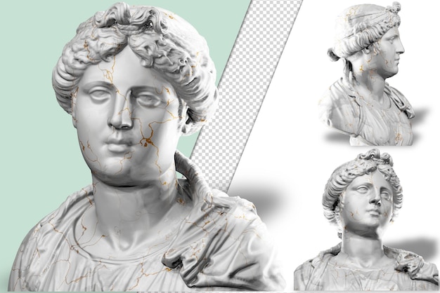 PSD rendering 3d di una statua busto di una giovane donna con accenti dorati texture perfetto per il design femminile