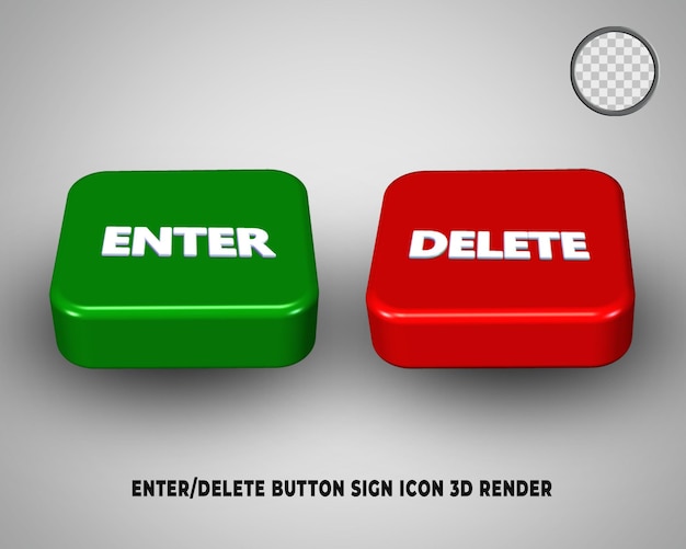 3d 렌더링 버튼 입력 또는 삭제 표시 아이콘 녹색과 빨간색