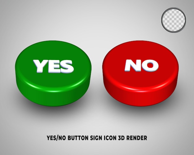 3d render button yes or no sign icon green and red color