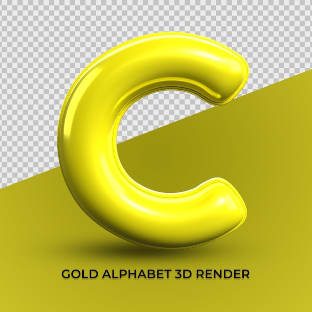 3D Render C alphabet yellow plastic