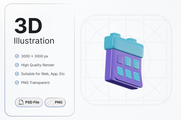 PSD 3d render calander left angle essential concept современный дизайн иконок иллюстрации