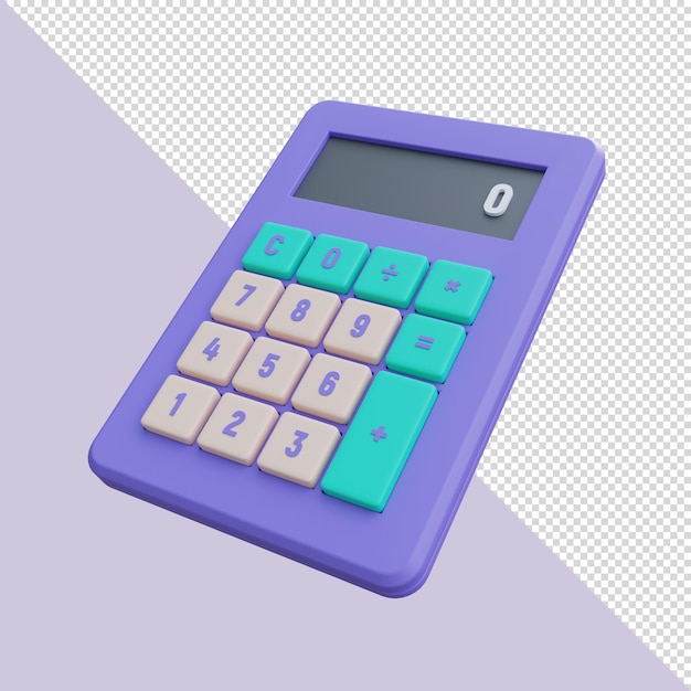 3d render calculator vivid colors blue purple and green mint