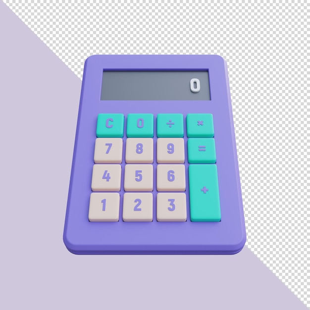 3d render calculator vivid colors blue purple and green mint