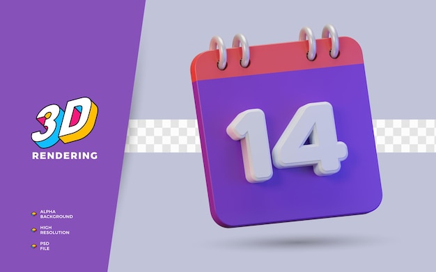 Calendario di rendering 3d di 14 giorni per promemoria o programma giornaliero