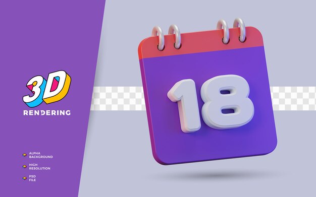 3d render calendar of 18 days for daily reminder or schedule