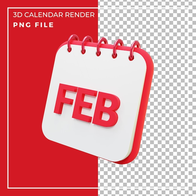 Rendering 3d mese di calendario febbraio