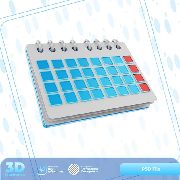 PSD illustrazione del calendario di rendering 3d