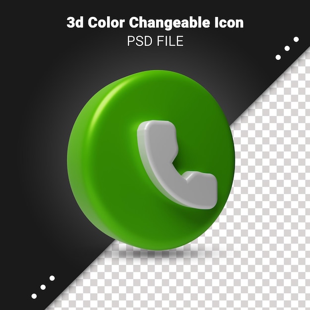 PSD 3d render of call icon color changeable and fully editable