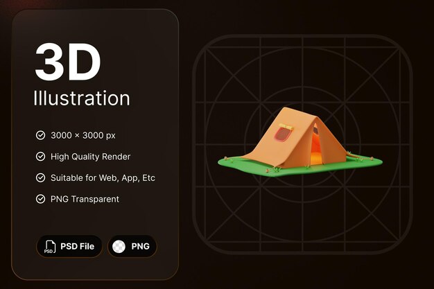 3d-рендер для палатки для кемпинга концепция приключений на открытом воздухе современный дизайн икон и иллюстраций