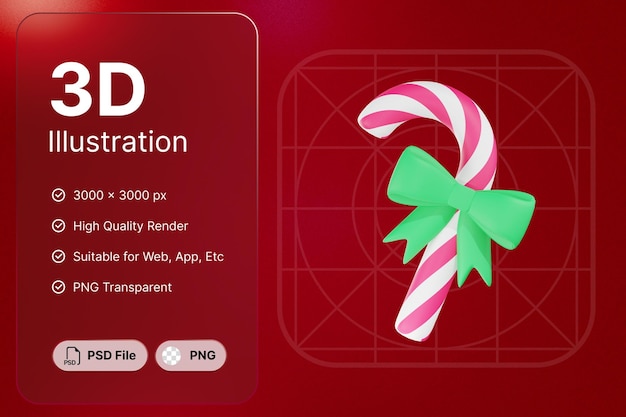 PSD 3 d レンダリング キャンディー杖オブジェクト クリスマスの日のコンセプト モダンなデザイン