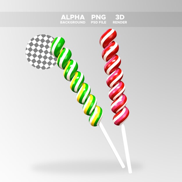 PSD 3d render candy stick pictogram voor ontwerp illustratie