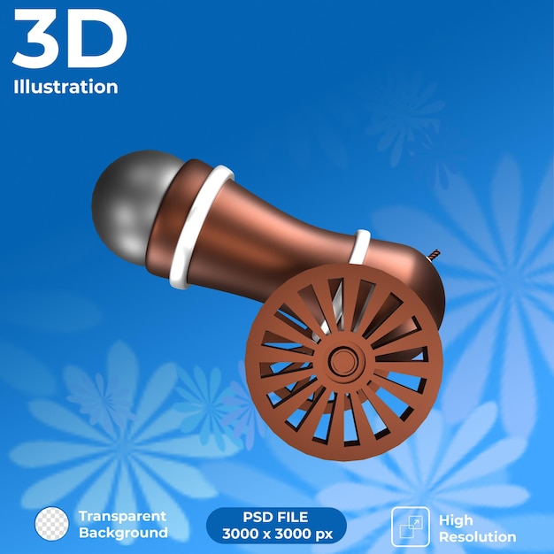 PSD vista frontale del cannone di rendering 3d