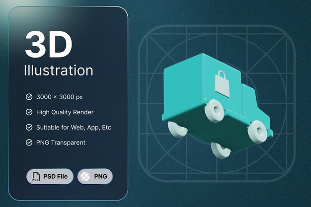 PSD 3d render car expeditions 왼쪽 각도 전자 상거래 개념 현대 아이콘 일러스트 디자인